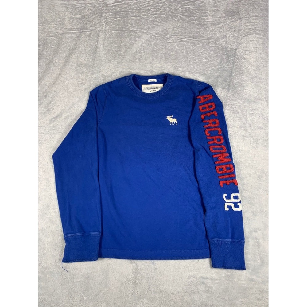 Y2K Abercrombie & Fitch 92 T-Shirt Muscle Mens L Blue Crew Neck Long Sleeve